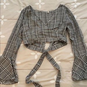 plaid cropped blouse